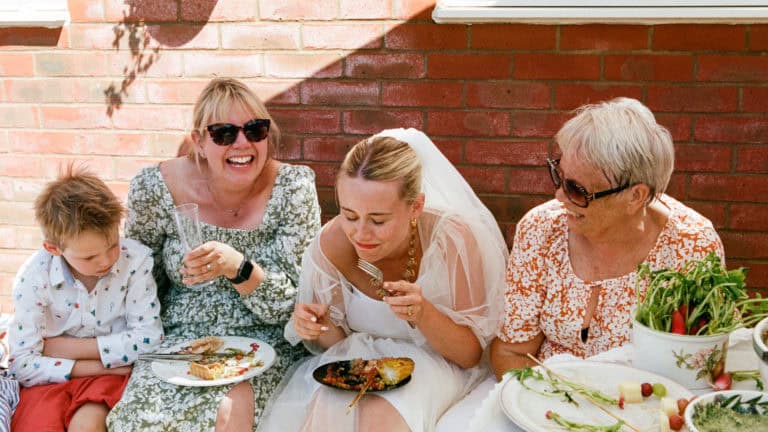 35mm Film Wedding Photography - Image of Guests eating