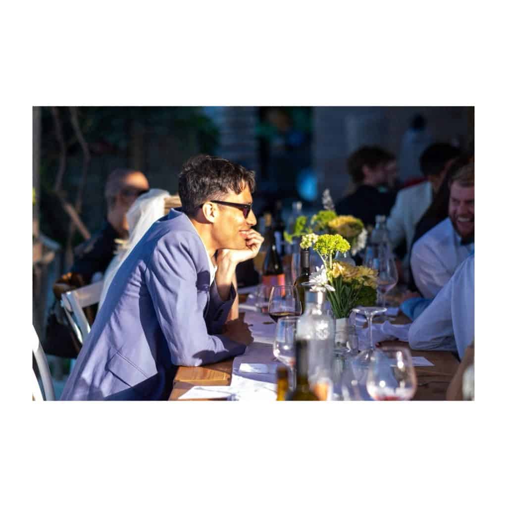 Wedding Photographer in Dorset – Dave Broomfield - Image of Groom during speeches at Karimalis Winery, Ikaria wedding venue.